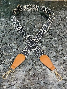Leopard Print 57” Crossbody Bag Strap with Tan Faux Leather Accents